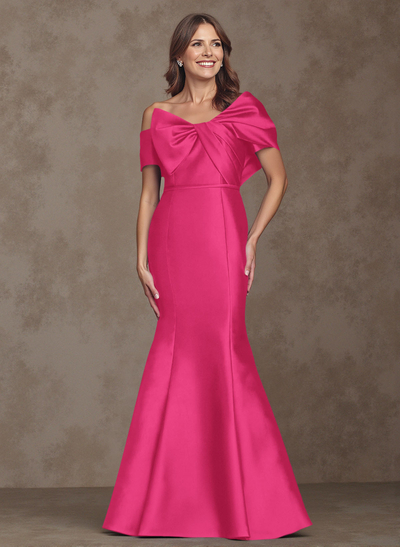 Trumpet/Mermaid Asymmetrical Floor-Length Satin Mother Of The Bride Dresses With Bow(s)