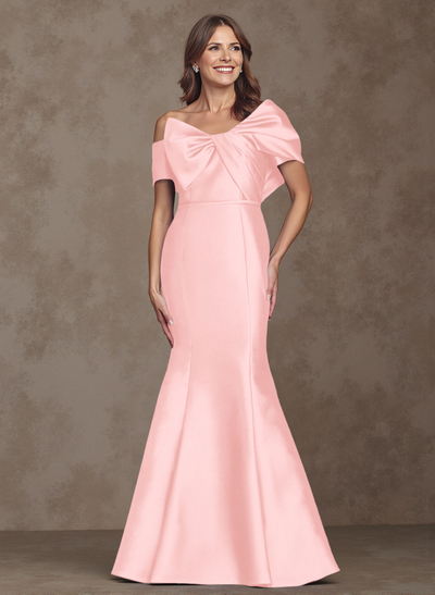 Trumpet/Mermaid Asymmetrical Floor-Length Satin Mother Of The Bride Dresses With Bow(s)