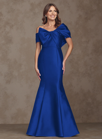 Trumpet/Mermaid Asymmetrical Floor-Length Satin Mother Of The Bride Dresses With Bow(s)