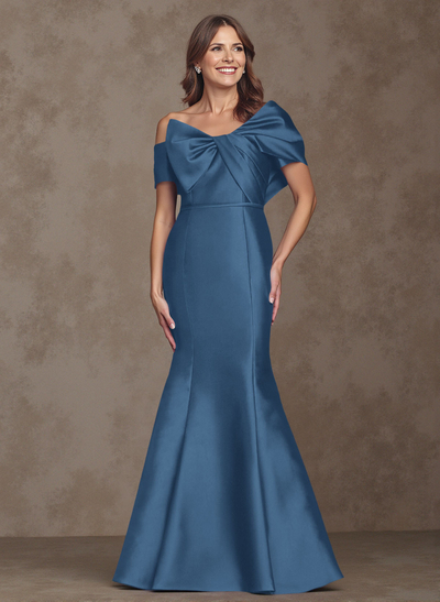 Trumpet/Mermaid Asymmetrical Floor-Length Satin Mother Of The Bride Dresses With Bow(s)