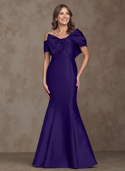 Trumpet/Mermaid Asymmetrical Floor-Length Satin Mother Of The Bride Dresses With Bow(s)