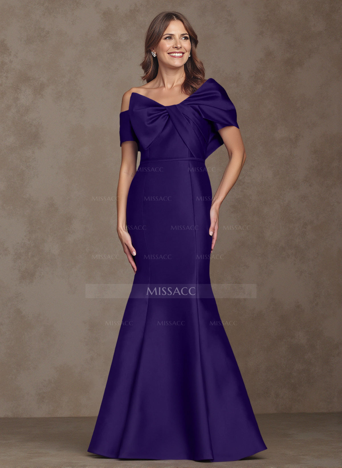 Trumpet/Mermaid Asymmetrical Floor-Length Satin Mother Of The Bride Dresses With Bow(s)