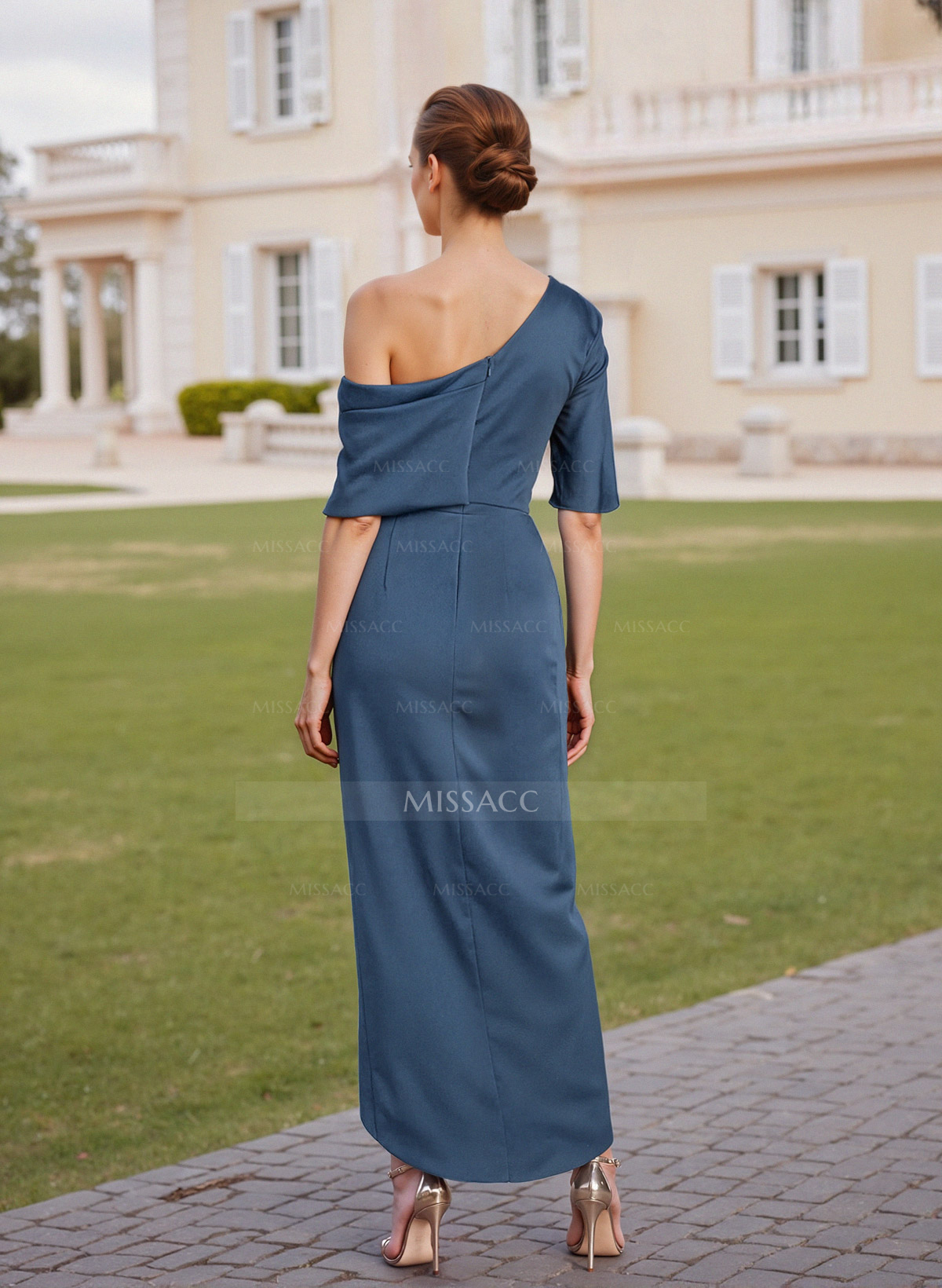 Classic  Asymmetrical Neckline Ankle-Length Satin Mother Of The Bride Dresses