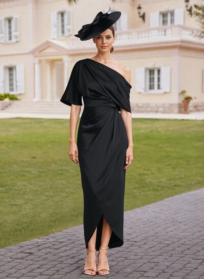 Classic  Asymmetrical Neckline Ankle-Length Satin Mother Of The Bride Dresses