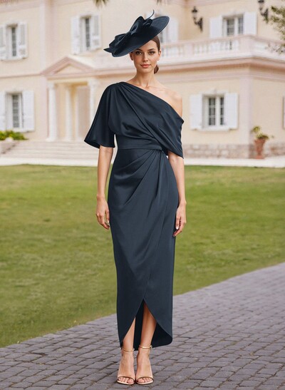 Classic  Asymmetrical Neckline Ankle-Length Satin Mother Of The Bride Dresses