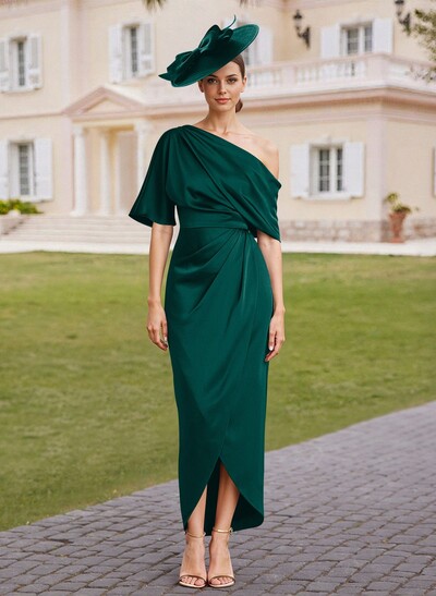 Classic  Asymmetrical Neckline Ankle-Length Satin Mother Of The Bride Dresses