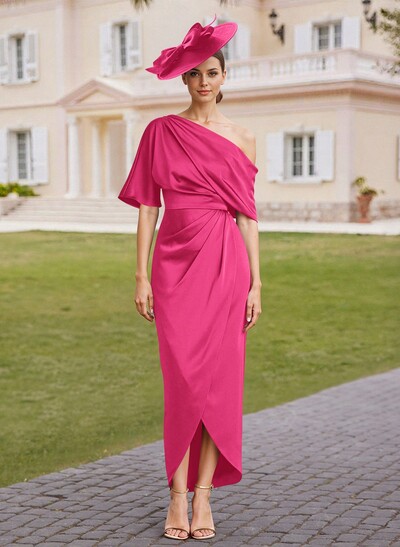Classic  Asymmetrical Neckline Ankle-Length Satin Mother Of The Bride Dresses
