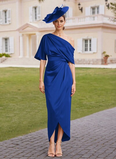 Classic  Asymmetrical Neckline Ankle-Length Satin Mother Of The Bride Dresses