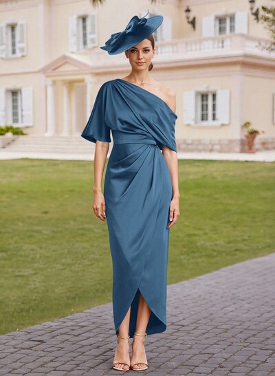 Classic  Asymmetrical Neckline Ankle-Length Satin Mother Of The Bride Dresses
