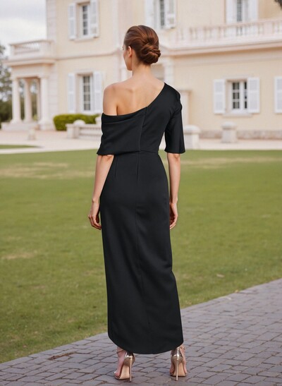 Classic  Asymmetrical Neckline Ankle-Length Satin Mother Of The Bride Dresses