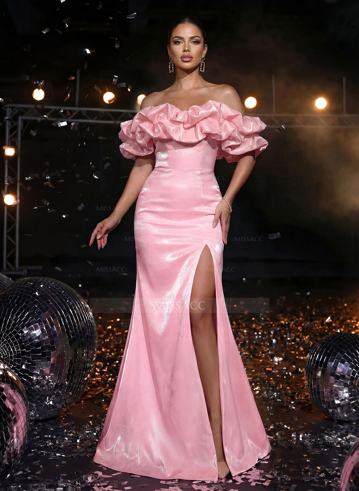 Sparkle & Shine Trumpet/Mermaid Off-The-Shoulder Prom Dresses With Split Front