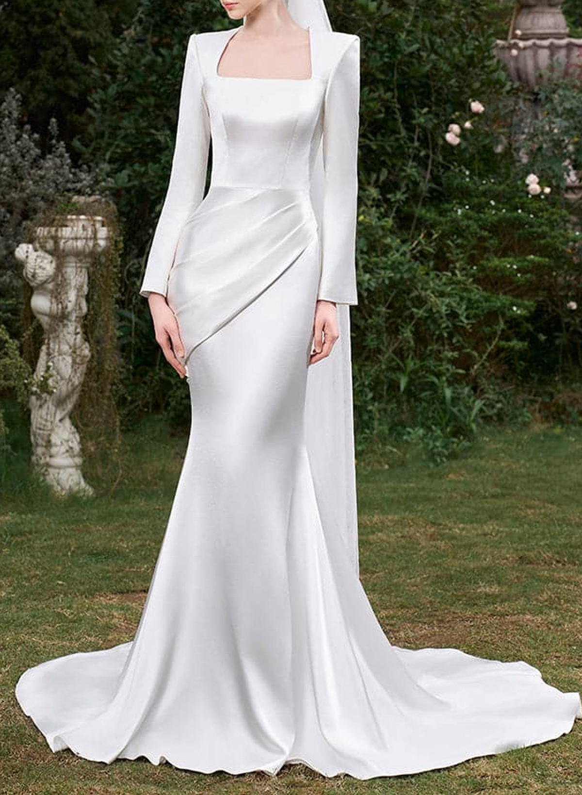 Elegant Flattering Long Sleeves Mermaid Sweep Train Satin Wedding Dresses