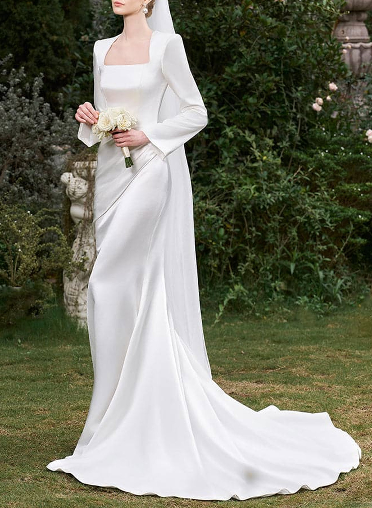 Elegant Flattering Long Sleeves Mermaid Sweep Train Satin Wedding Dresses