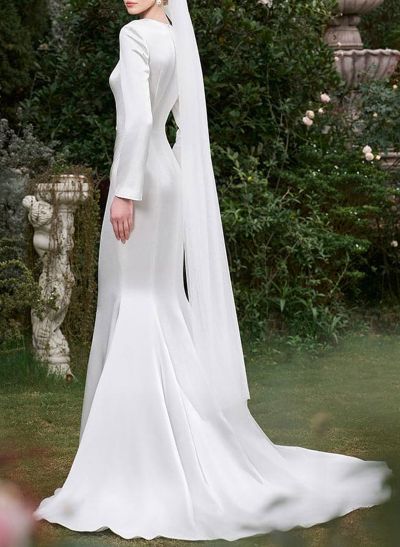 Elegant Flattering Long Sleeves Mermaid Sweep Train Satin Wedding Dresses