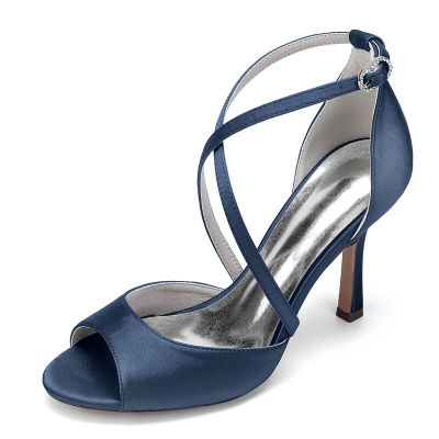 Elegant Peep Toe Buckle Silk Like Satin Wedding Shoes