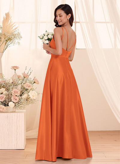 Classic Scoop Neck A-Line Floor-Length Satin Bridesmaid Dresses