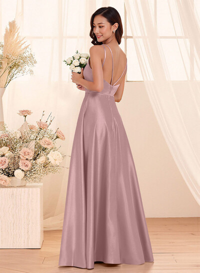 Classic Scoop Neck A-Line Floor-Length Satin Bridesmaid Dresses