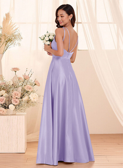 Classic Scoop Neck A-Line Floor-Length Satin Bridesmaid Dresses