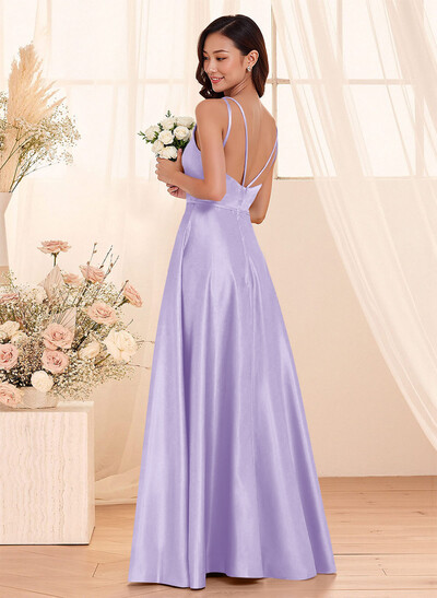 Classic Scoop Neck A-Line Floor-Length Satin Bridesmaid Dresses