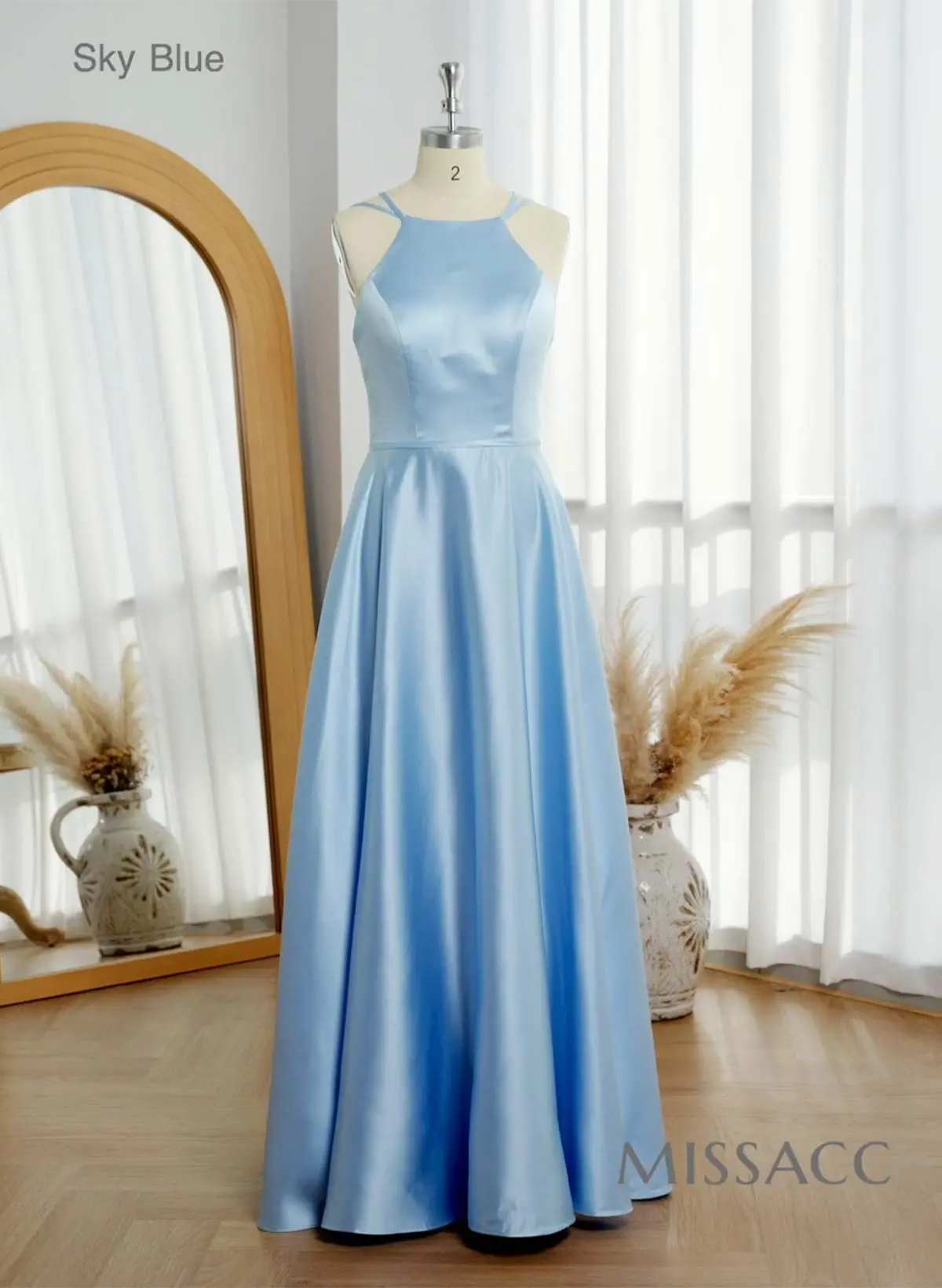 Classic Scoop Neck A-Line Floor-Length Satin Bridesmaid Dresses