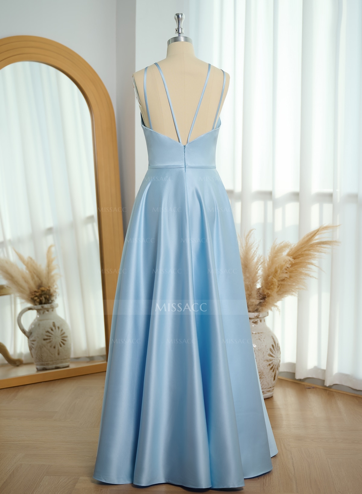 Classic Scoop Neck A-Line Floor-Length Satin Bridesmaid Dresses