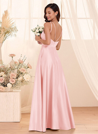 Classic Scoop Neck A-Line Floor-Length Satin Bridesmaid Dresses