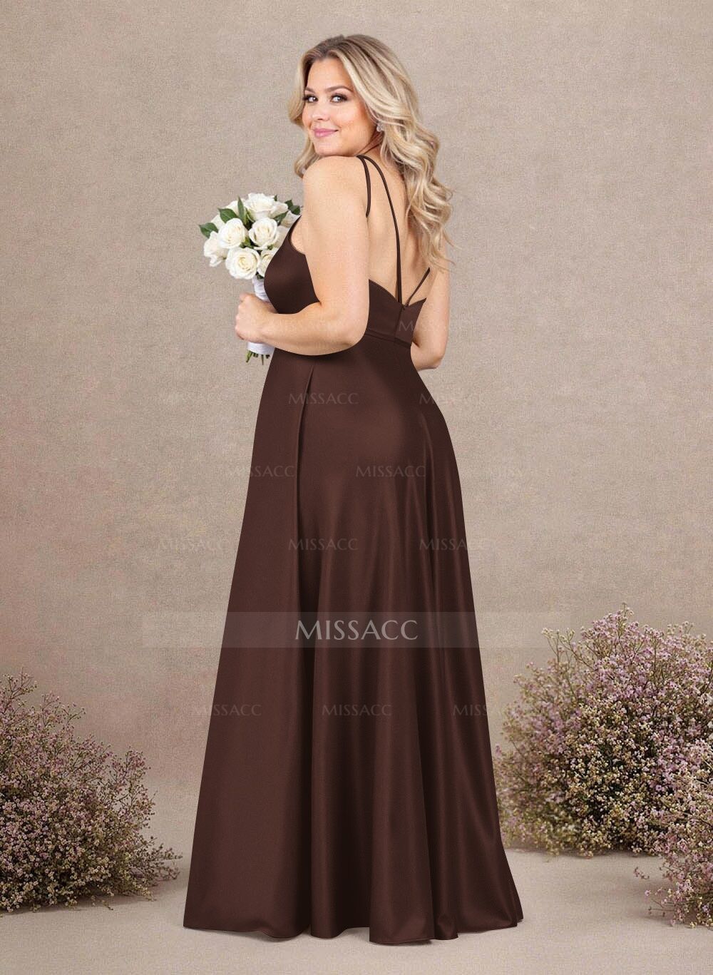 Classic Scoop Neck A-Line Floor-Length Satin Bridesmaid Dresses