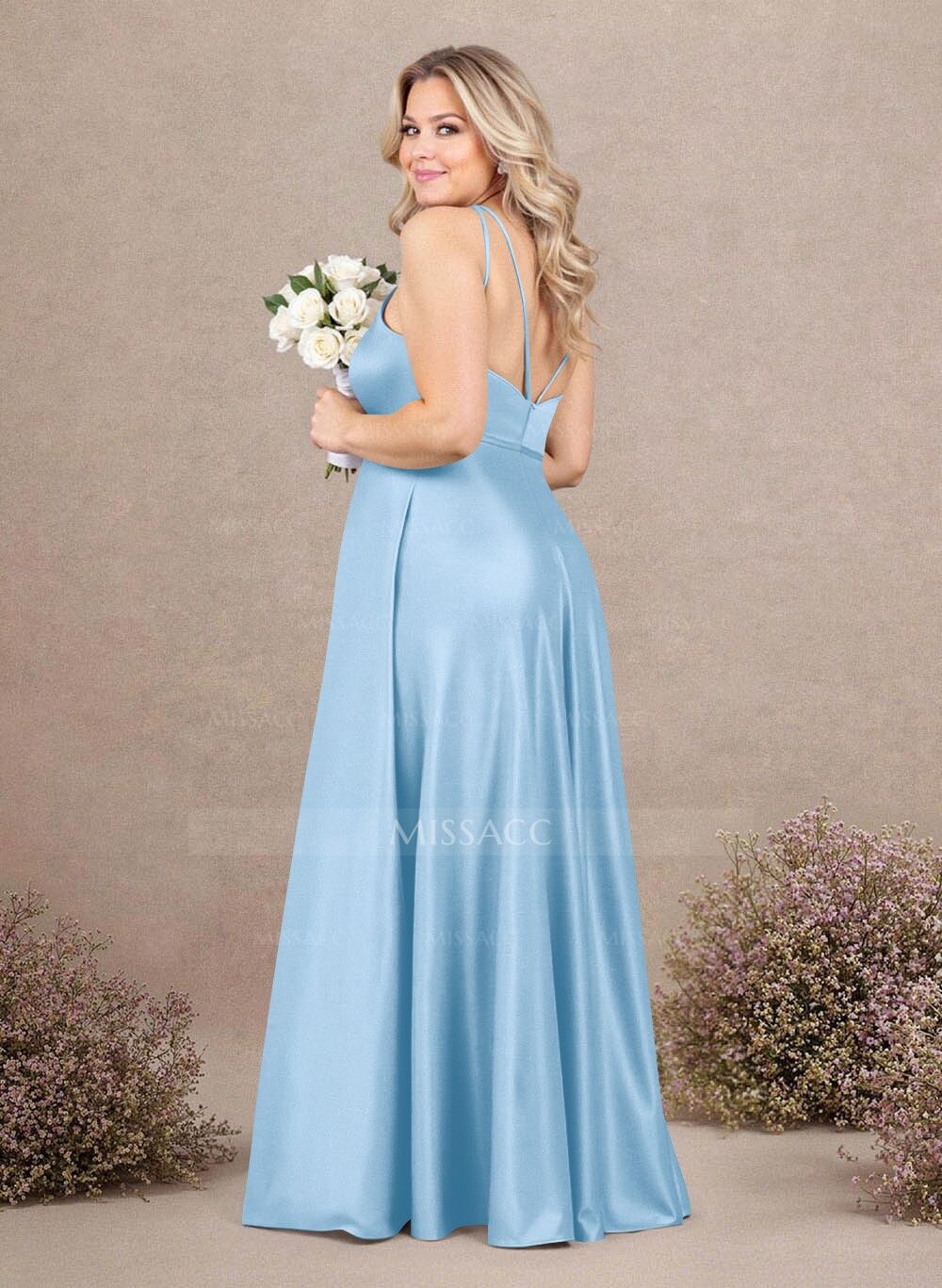 Classic Scoop Neck A-Line Floor-Length Satin Bridesmaid Dresses