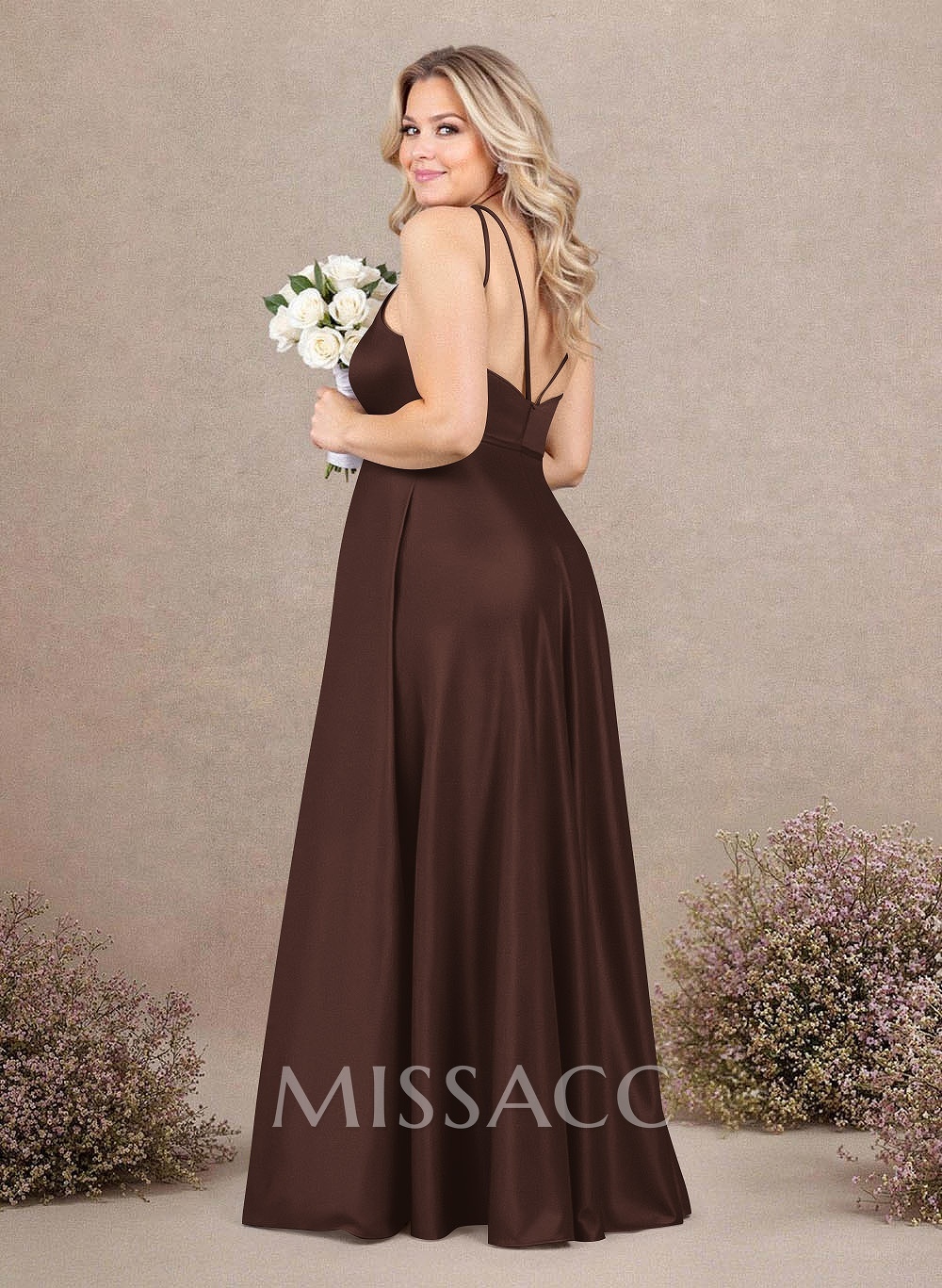 Classic Scoop Neck A-Line Floor-Length Satin Bridesmaid Dresses