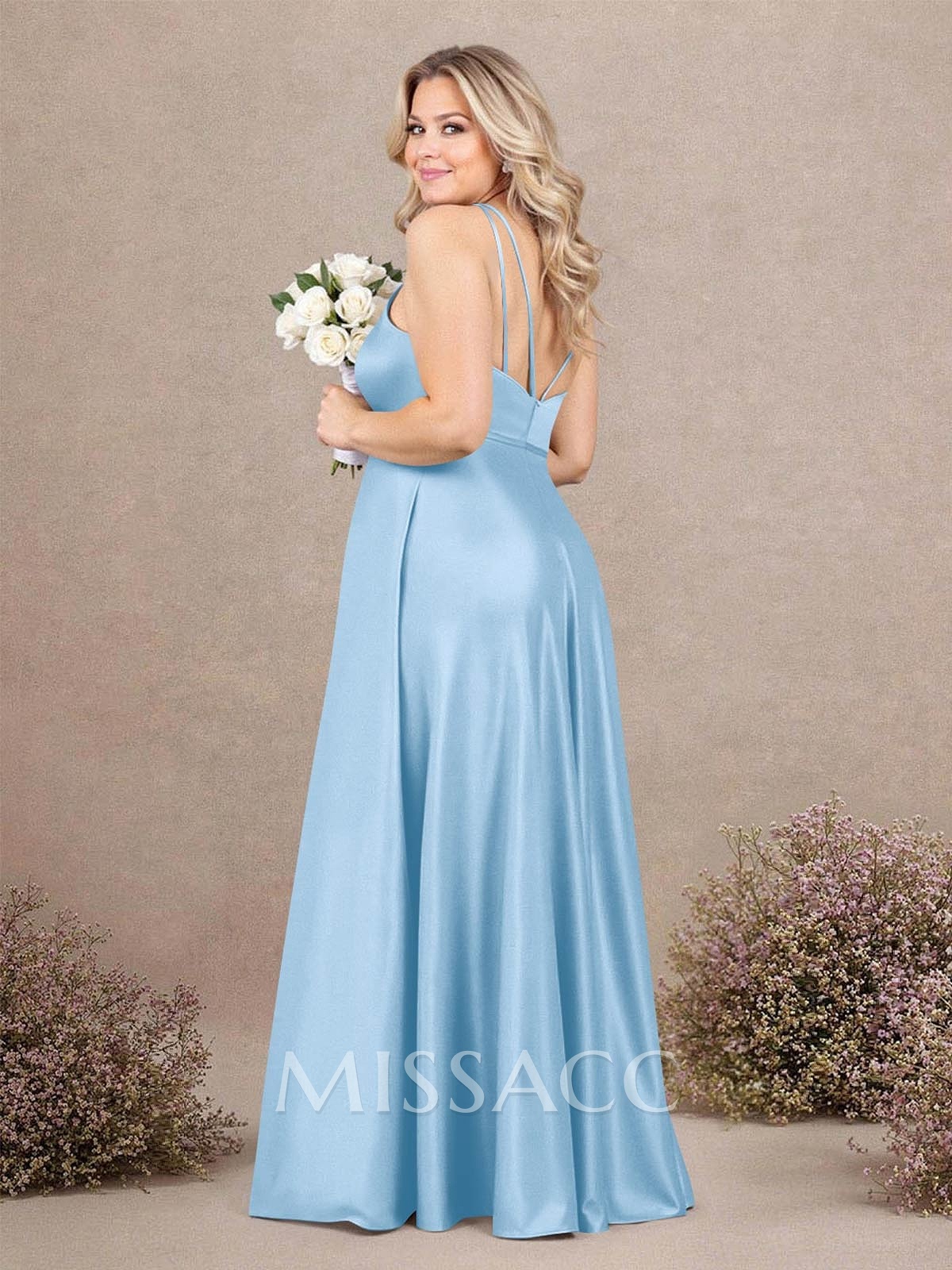 Classic Scoop Neck A-Line Floor-Length Satin Bridesmaid Dresses
