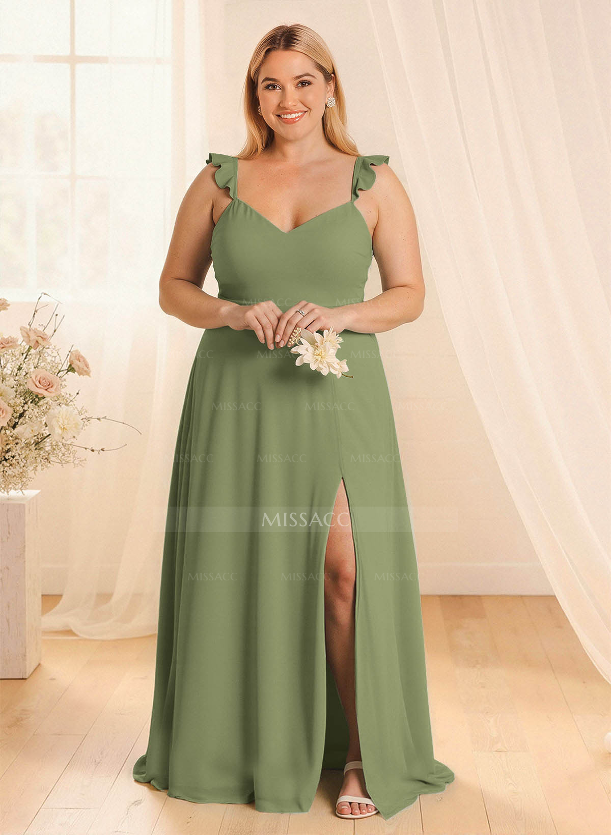 Simple V-Neck A-Line Floor-Length Chiffon Bridesmaid Dresses With Bow(s)