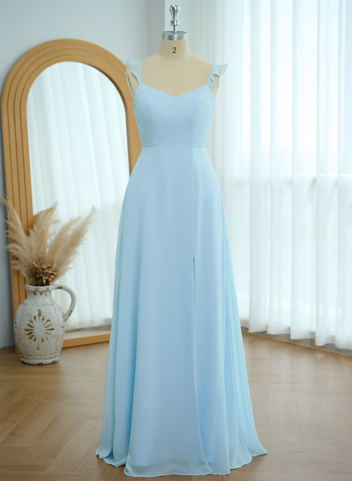 Simple V-Neck A-Line Floor-Length Chiffon Bridesmaid Dresses With Bow(s)