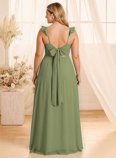 Simple V-Neck A-Line Floor-Length Chiffon Bridesmaid Dresses With Bow(s)