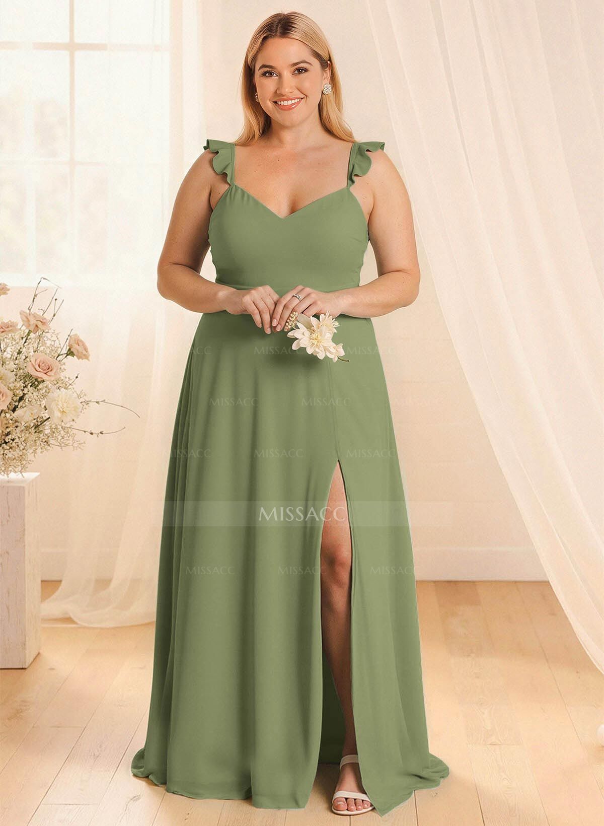 Simple V-Neck A-Line Floor-Length Chiffon Bridesmaid Dresses With Bow(s)