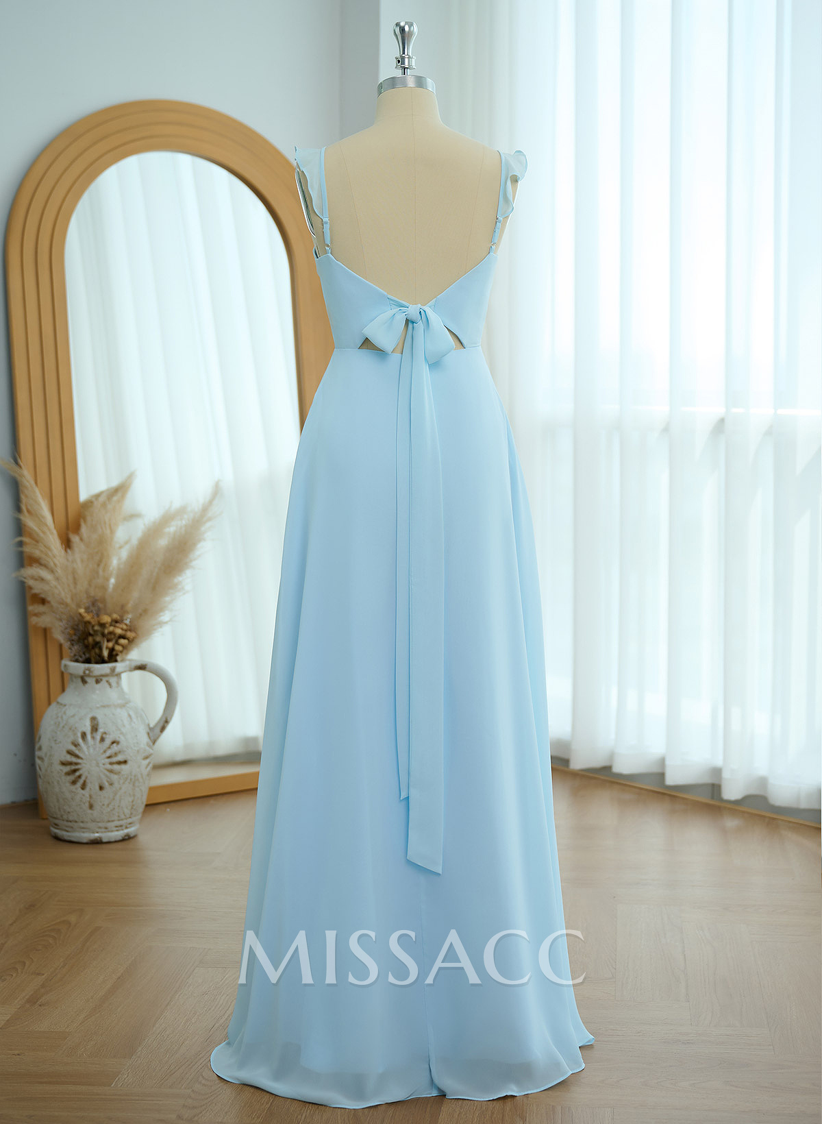 Simple V-Neck A-Line Floor-Length Chiffon Bridesmaid Dresses With Bow(s) Simple V-Neck A-Line Floor-Length Chiffon Bridesmaid Dresses With Bow(s)