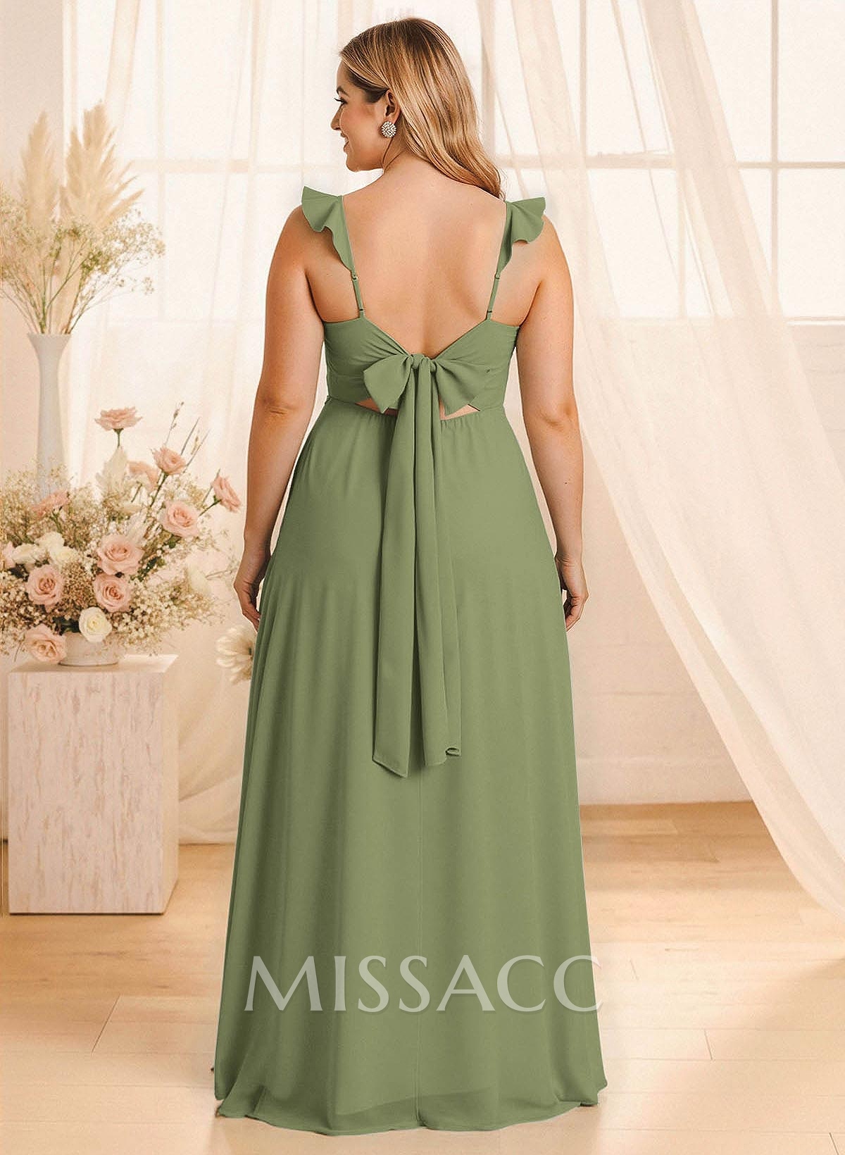 Simple V-Neck A-Line Floor-Length Chiffon Bridesmaid Dresses With Bow(s) Simple V-Neck A-Line Floor-Length Chiffon Bridesmaid Dresses With Bow(s)