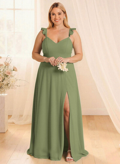 Simple V-Neck A-Line Floor-Length Chiffon Bridesmaid Dresses With Bow(s)