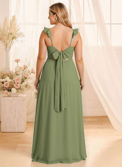 Simple V-Neck A-Line Floor-Length Chiffon Bridesmaid Dresses With Bow(s)
