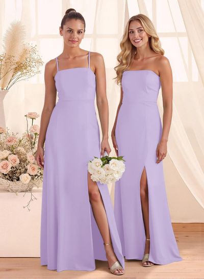 Classy Square Neckline Detachable Straps Split Front Floor-Length Chiffon Bridesmaid Dresses