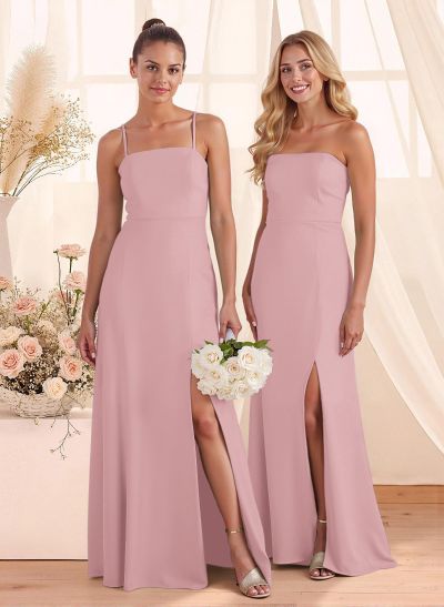 Classy Square Neckline Detachable Straps Split Front Floor-Length Chiffon Bridesmaid Dresses