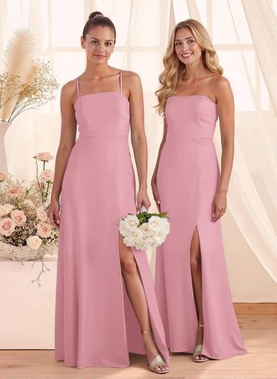 Classy Square Neckline Detachable Straps Split Front Floor-Length Chiffon Bridesmaid Dresses