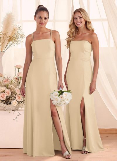 Classy Square Neckline Detachable Straps Split Front Floor-Length Chiffon Bridesmaid Dresses