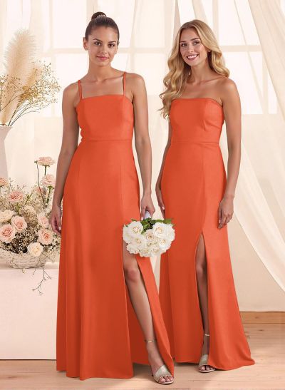 Classy Square Neckline Detachable Straps Split Front Floor-Length Chiffon Bridesmaid Dresses