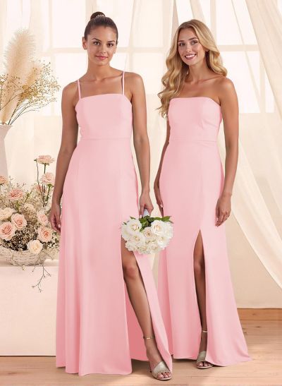 Classy Square Neckline Detachable Straps Split Front Floor-Length Chiffon Bridesmaid Dresses