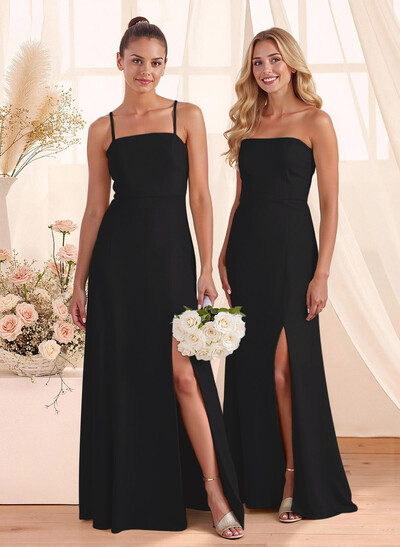 Classy Square Neckline Detachable Straps Split Front Floor-Length Chiffon Bridesmaid Dresses