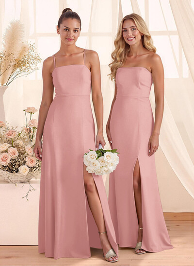 Classy Square Neckline Detachable Straps Split Front Floor-Length Chiffon Bridesmaid Dresses