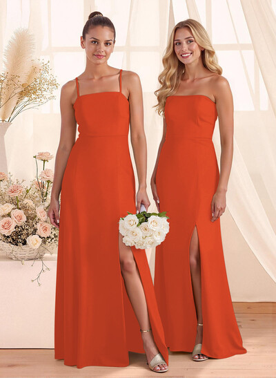 Classy Square Neckline Detachable Straps Split Front Floor-Length Chiffon Bridesmaid Dresses