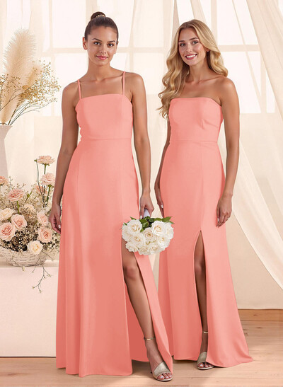 Classy Square Neckline Detachable Straps Split Front Floor-Length Chiffon Bridesmaid Dresses