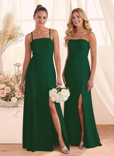 Classy Square Neckline Detachable Straps Split Front Floor-Length Chiffon Bridesmaid Dresses