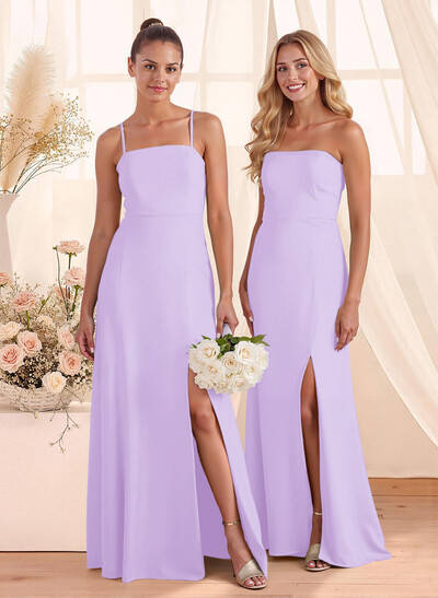Classy Square Neckline Detachable Straps Split Front Floor-Length Chiffon Bridesmaid Dresses
